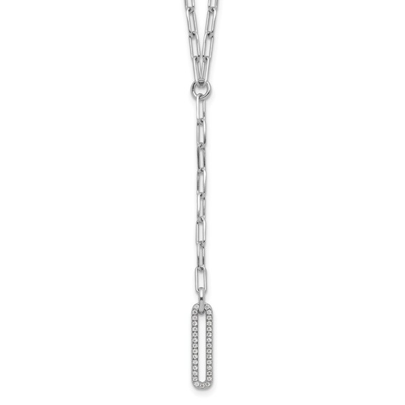 925 Sterling Silver Trendy Paperclip Design Link CZ 16in w/1.75in ext. Necklac